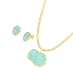 CONJUNTO DOURADO PEDRAS NATURAIS FRAGMENTOS PINGENTE MAIOR