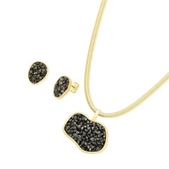 CONJUNTO DOURADO PEDRAS NATURAIS FRAGMENTOS PINGENTE MAIOR