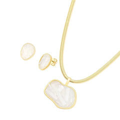 CONJUNTO DOURADO PEDRAS NATURAIS FRAGMENTOS PINGENTE MAIOR