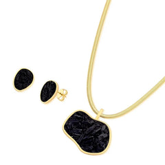 CONJUNTO DOURADO PEDRAS NATURAIS FRAGMENTOS PINGENTE MAIOR