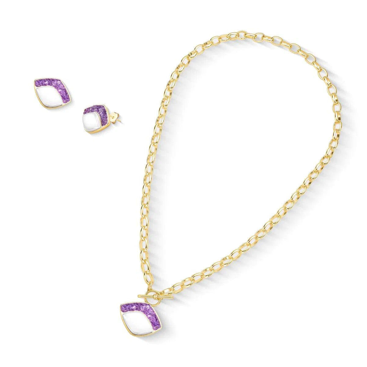 CONJUNTO AURA DOURADO FECHO FRONTAL COM PEDRA FRAGMENTADA