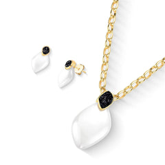 CONJUNTO AURA PORCELANA PEROLADA E PEDRA FRAGMENTADA