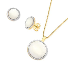 CONJUNTO DOURADO COM RÓDIO BRANCO PEDRA REDONDA LISA