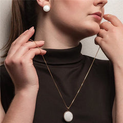 CONJUNTO DOURADO COM RÓDIO BRANCO PEDRA REDONDA LISA