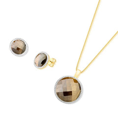 CONJUNTO FACETADO PEROLADO DOURADO COM RÓDIO BRANCO