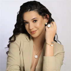 CONJUNTO FACETADO PEROLADO DOURADO COM RÓDIO BRANCO