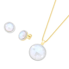 CONJUNTO FACETADO PEROLADO DOURADO COM RÓDIO BRANCO
