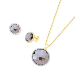 CONJUNTO FACETADO PEROLADO DOURADO COM RÓDIO BRANCO