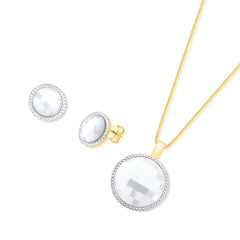 CONJUNTO FACETADO PEROLADO DOURADO COM RÓDIO BRANCO
