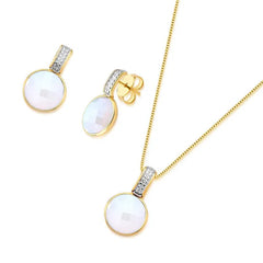 CONJUNTO UP FACETADO PEROLADO DOURADO COM RÓDIO BRANCO