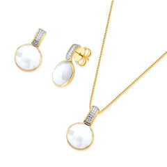 CONJUNTO UP FACETADO PEROLADO DOURADO COM RÓDIO BRANCO