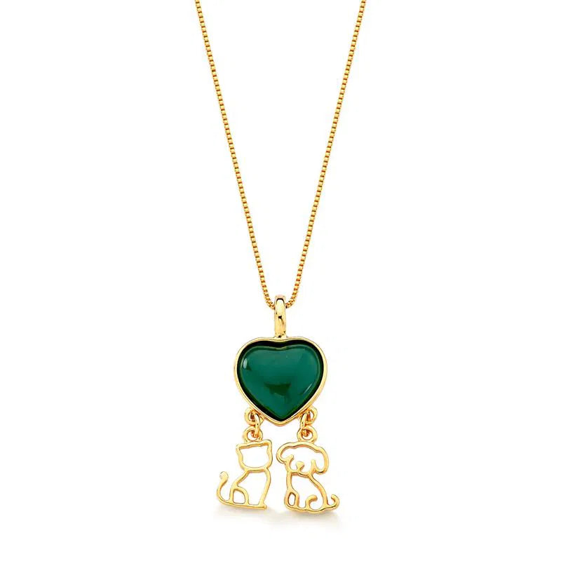 PINGENTE DOURADO PETS CAT E DOG COM CORRENTE