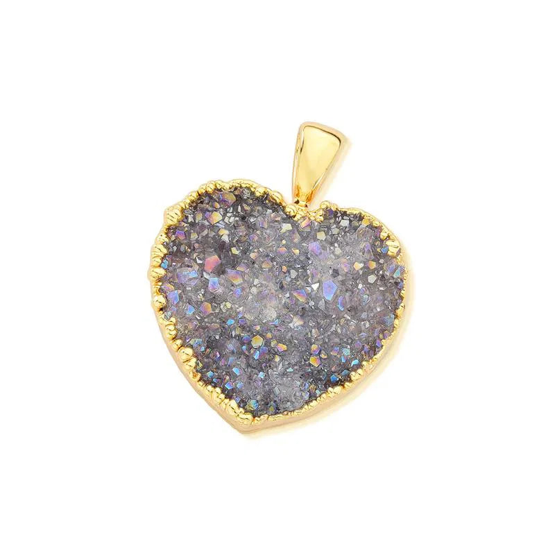 PINGENTE CORAÇÃO DOURADO COM GEODO NATURAL AVULSO 3CM