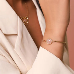 PULSEIRA AJUSTÁVEL PEDRA REDONDA NATURAL CABOCHÃO DOURADO