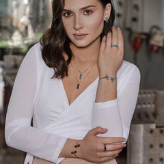 BRACELETE AJUSTÁVEL GEOMÉTRICO DUAS PEDRAS NATURAIS DOURADO