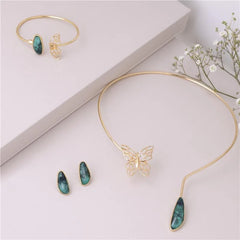 PULSEIRA FORMATO BORBOLETA GARDEN DOURADA ESMERALDA