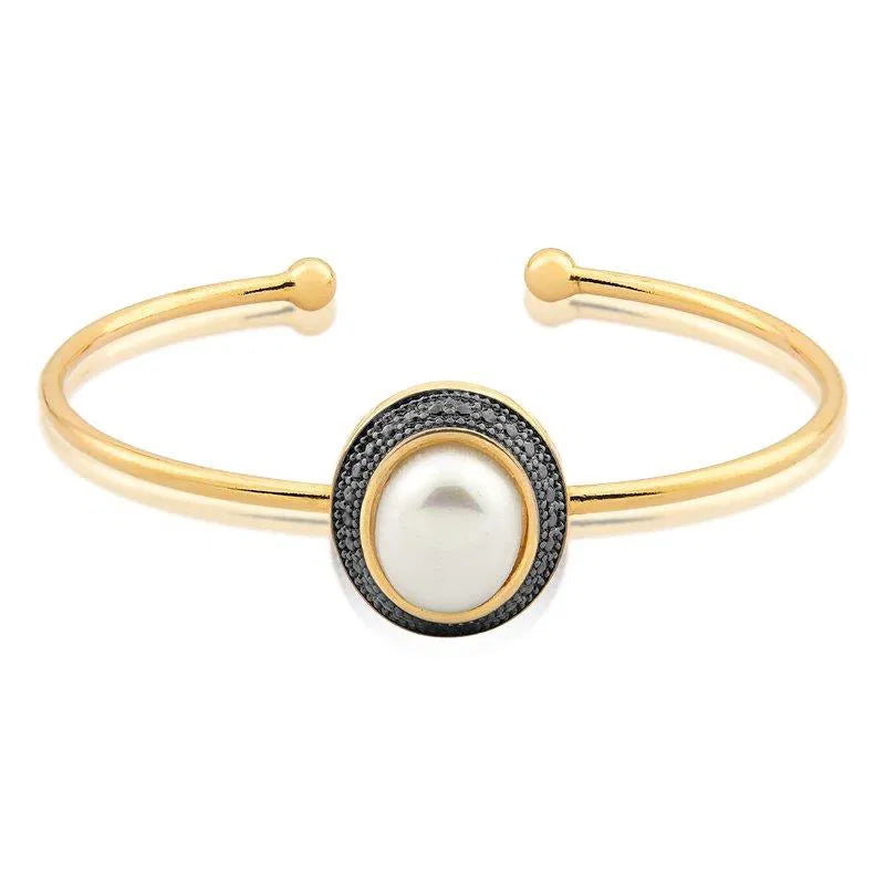 PULSEIRA PÉROLAS DOURADO COM RODIO NEGRO OVAL