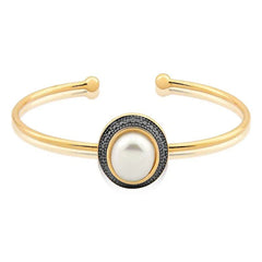 PULSEIRA PÉROLAS DOURADO COM RODIO NEGRO OVAL