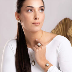 PULSEIRA PÉROLAS DOURADO COM RODIO NEGRO OVAL