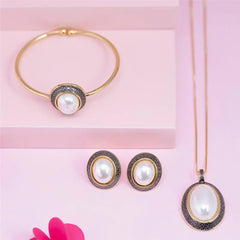 PULSEIRA PÉROLAS DOURADO COM RODIO NEGRO OVAL