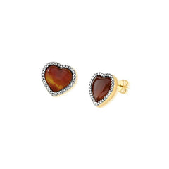 BRINCO CORAÇÃO DOURADO RÓDIO BRANCO PEDRA CABOCHÃO
