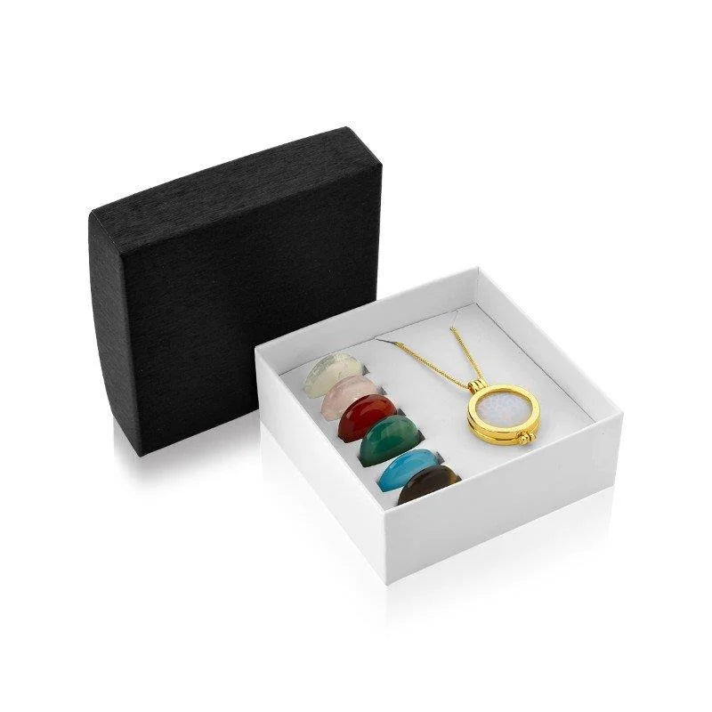 COMBO RELICÁRIO SETE PEDRAS ARVORE DA VIDA FOLHEADO A OURO