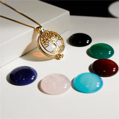 COMBO RELICÁRIO SETE PEDRAS ARVORE DA VIDA FRENTE DOURADO