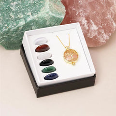 COMBO RELICÁRIO SETE PEDRAS ARVORE DA VIDA FRENTE DOURADO