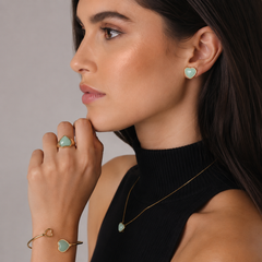 CONJUNTO CORAÇÃO DOURADO PEDRA CABOCHÃO