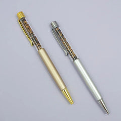 CANETA DOURADA COM TINTA PRETA E PEDRA NATURAL