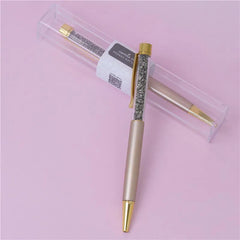 CANETA DOURADA COM TINTA PRETA E PEDRA NATURAL