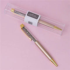 CANETA DOURADA COM TINTA PRETA E PEDRA NATURAL