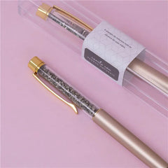 CANETA DOURADA COM TINTA PRETA E PEDRA NATURAL