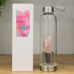 GARRAFA DE VIDRO PARA INFUSÃO BOAS VIBRAÇÕES - QUARTZO ROSA