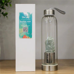 GARRAFA DE VIDRO PARA INFUSÃO BOAS VIBRAÇÕES -QUARTZO VERDE