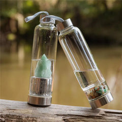 GARRAFA DE VIDRO PARA INFUSÃO BOAS VIBRAÇÕES -QUARTZO VERDE