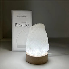 LUMINÁRIA PEQUENA COM LUZ BRANCA – PEDRA QUARTZO BRANCO