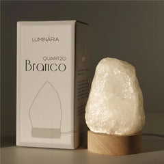 LUMINÁRIA PEQUENA COM LUZ BRANCA – PEDRA QUARTZO BRANCO