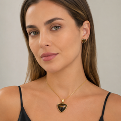CONJUNTO DOURADO PEDRA CABOCHÃO TRIANGULAR