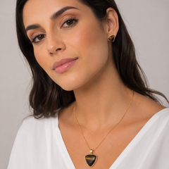 CONJUNTO DOURADO PEDRA CABOCHÃO TRIANGULAR