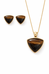 CONJUNTO DOURADO PEDRA CABOCHÃO TRIANGULAR