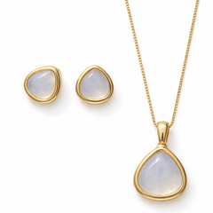CONJUNTO GOTA DOURADO PEDRA NATURAL