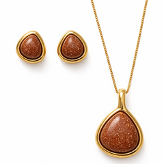 CONJUNTO GOTA DOURADO PEDRA NATURAL