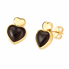BRINCO CORAÇÃO DOURADO PEDRA CABOCHÃO DETALHE MINIMALISTA