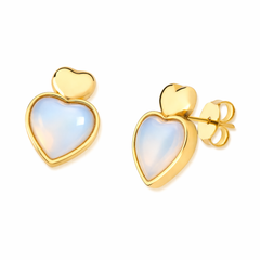 BRINCO CORAÇÃO DOURADO PEDRA CABOCHÃO DETALHE MINIMALISTA