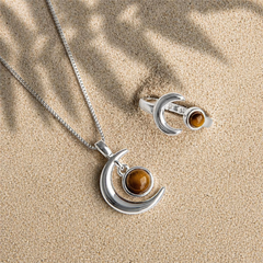 ANEL FOLHEADO PRATA AJUSTAVEL LUA PEDRA CABOCHÃO