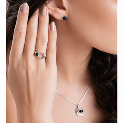 ANEL FOLHEADO PRATA AJUSTAVEL LUA PEDRA CABOCHÃO