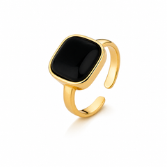 ANEL DOURADO AJUSTAVEL PEDRA QUADRADA 10X10MM