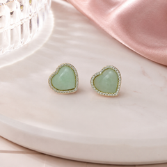 BRINCO CORAÇÃO DOURADO RÓDIO BRANCO PEDRA CABOCHÃO