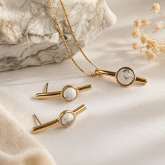 CONJUNTO TREND DOURADO PEDRA NATURAL